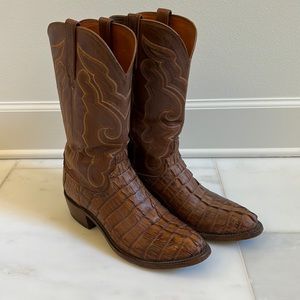Lucchese Hornback Caiman Cowboy Boots - Tan/Brown - Size 9.5